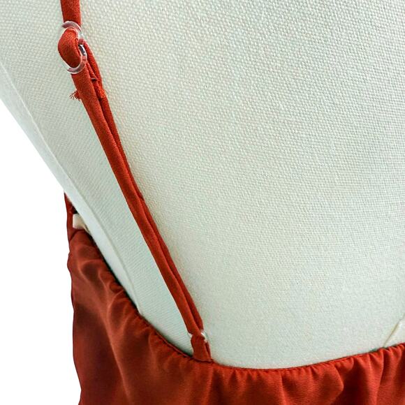 Everly Rust Burnt Orange Romper Adj Straps Flutter Tiered Legs XS - Picture 3 of 6